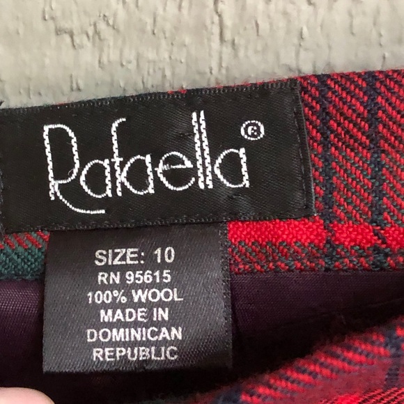 Vintage Rafaella Skirt 100% Wool Tartan Plaid Red Green Lined Fringe Maxi 10 - Picture 3 of 7